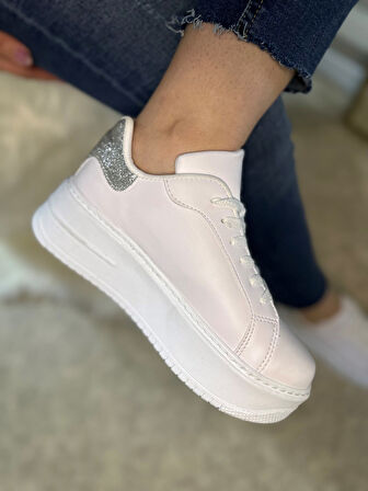 Günlük Kadın Sneaker Bağcıklı Hafif Kalın Yüksek Tabanlı Leopar Detaylı Yürüyüş Spor Ayakkabı 065