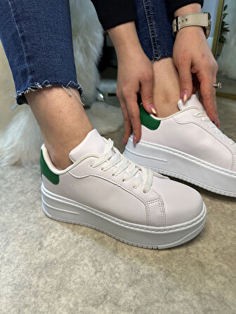 Günlük Kadın Sneaker Bağcıklı Hafif Kalın Yüksek Tabanlı Leopar Detaylı Yürüyüş Spor Ayakkabı 065