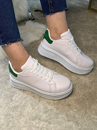 Günlük Kadın Sneaker Bağcıklı Hafif Kalın Yüksek Tabanlı Leopar Detaylı Yürüyüş Spor Ayakkabı 065