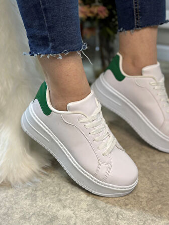 Günlük Kadın Sneaker Bağcıklı Hafif Kalın Yüksek Tabanlı Leopar Detaylı Yürüyüş Spor Ayakkabı 065