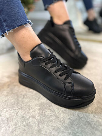 Günlük Kadın Sneaker Bağcıklı Hafif Kalın Yüksek Tabanlı Leopar Detaylı Yürüyüş Spor Ayakkabı 065