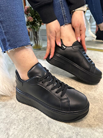 Günlük Kadın Sneaker Bağcıklı Hafif Kalın Yüksek Tabanlı Leopar Detaylı Yürüyüş Spor Ayakkabı 065