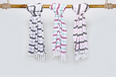 Tricolor %100 Pamuk Peştamal Pudra - Bordo 95x160 cm
