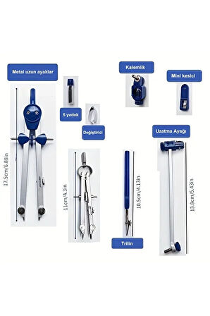 Pergel takımı ayaklı, paslanmaz çelik, mimarlık, mekanik, pergel, trilin-kutusunda set