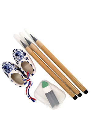 Fırça Uçlu Mürekkep dolumlu, Brush Pen, Kurt Kılı, Hazneli, Siyah-Çini, Seramik tahrir fırçası 3 Ad