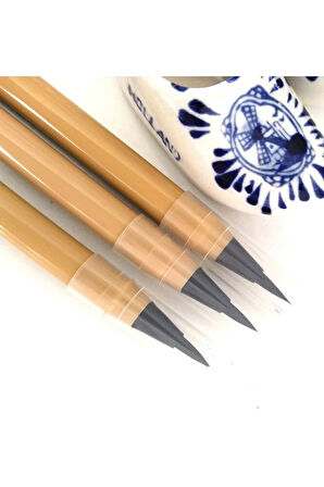 Fırça Uçlu Mürekkep dolumlu, Brush Pen, Kurt Kılı, Hazneli, Siyah-Çini, Seramik tahrir fırçası 3 Ad