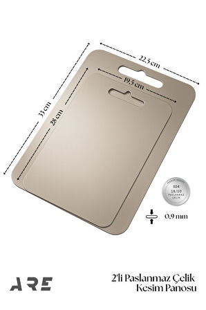 2'li Paslanmaz Çelik Kesme Doğrama Tahtası Seti–Gıda Temasına Uygun,