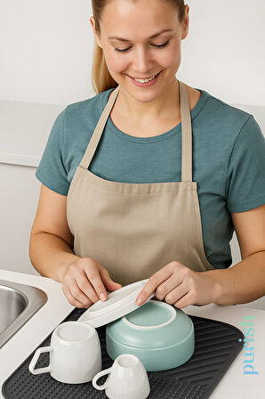 Purish | Bulaşık Kurutma Matı –TPE – 28x36 cm, Kaymaz, Bardak & Tabak Kurutma Pedi (Antrasit Gri)