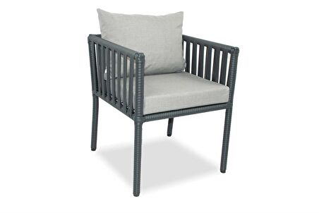 London Rattan Bahçe Balkon 6 Kişilik Yemek Takımı Taş Gri