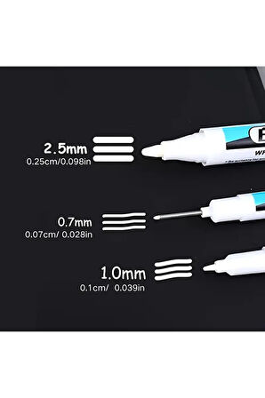 Marker Seti 3'lü Beyaz, Hızlı Kuruyan, Su Geçirmez ve Uzun Ömürlü, Cam, Deri, Ahşap, Metal Yüzeyler