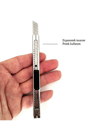 Dar Metal Paslanmaz Maket Bıçağı, kaliteli ve ergonomik yapı 9mm