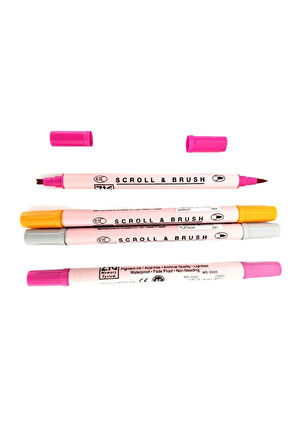 Zig Scroll & Brush Çift Çizgi Ve Fırça Uçlu Kaligrafi Kalemi, davetiye kalemi-4 Adet