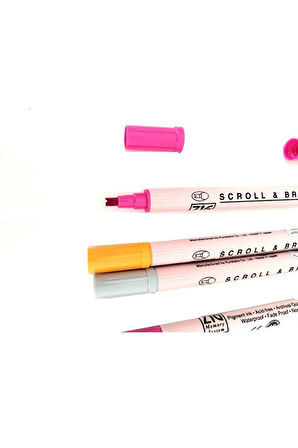 Zig Scroll & Brush Çift Çizgi Ve Fırça Uçlu Kaligrafi Kalemi, davetiye kalemi-4 Adet