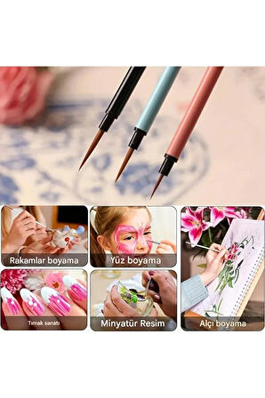 Tahrir fırça seti 3 adet, 1-2-3 Numara 1. kalite-çini, seramik, tezhip, minyatür, boyama,çizgi,brush