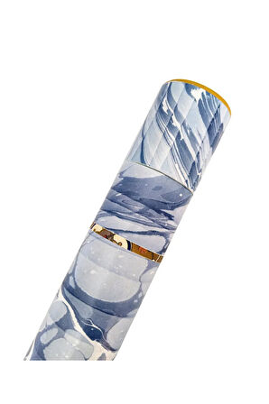 Ebru desenli kubur, fırça, kağıt , kalem saklama kutusu, süngerli silindir kutu, fırçalık-No:8