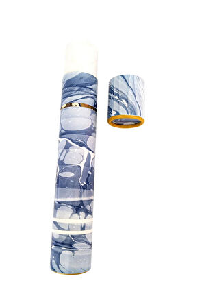 Ebru desenli kubur, fırça, kağıt , kalem saklama kutusu, süngerli silindir kutu, fırçalık-No:8