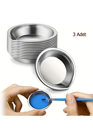 Boya kabı, karıştırma paleti, paslanmaz çelik, fırça yıkama, mürekkep hokkası-3 Adet
