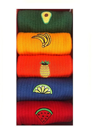 Meyve Işlemeli Çoraplar, Sevimli Çoraplar, Nakışlı Çoraplar, Unisex Çoraplar 5 Çift No:2