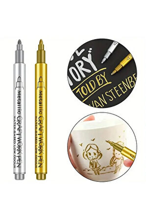 Altın metalik marker kaligrafi kalemi, cam kalemi, davetiye, süsleme, düğün imza, bardak yazı-2 Ad