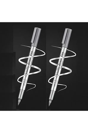 Gümüş metalik brush marker kaligrafi kalemi, cam kalemi, davetiye, süsleme, balon, bardak yazı-2 Ad