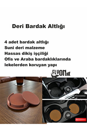 Deri Bardak Altlığı 4 Adet Bardak Altlığı Yuvarlak Tasarım Ofiste Evde Masanızı Tamamlayıcı Bardak