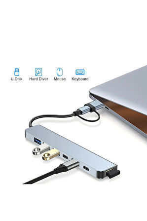 7 in 1  Usb/type-c Telefon  IPAD-PC ve Televizyonlar  Şarj ,Mause  Klavye Uyumlu Veri Aktarımı HUB