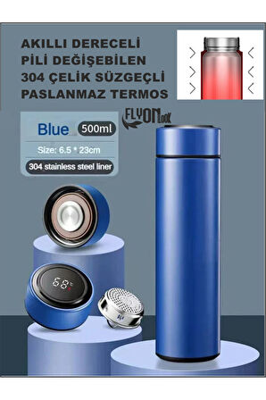 Derece Göstergeli  Çelik  Termos Pili Değişebilen Kamp,Araç,Ofis Süzgeçli Yeni Nesil Akıllı Mug