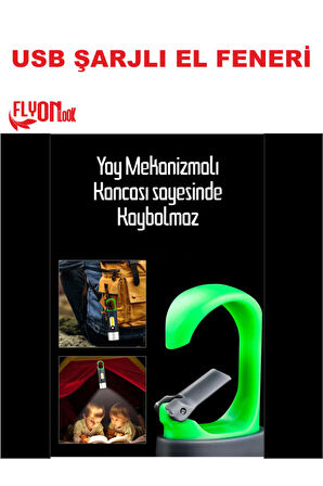 USB ŞARJLI EL FENERİ HEM FENER HEM ORTAM AYDINLATMA KANCALI FLAŞÖR KAMP , CEP , KAMP ÇANTASI ,LAMBA