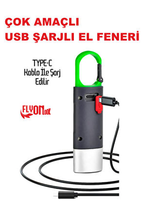 USB ŞARJLI EL FENERİ HEM FENER HEM ORTAM AYDINLATMA KANCALI FLAŞÖR KAMP , CEP , KAMP ÇANTASI ,LAMBA