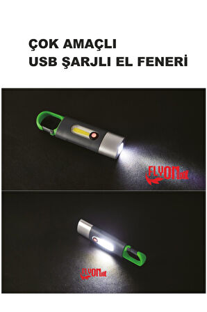 USB ŞARJLI EL FENERİ HEM FENER HEM ORTAM AYDINLATMA KANCALI FLAŞÖR KAMP , CEP , KAMP ÇANTASI ,LAMBA