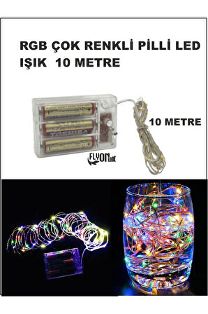 RGB ÇOK IŞIKLI  PİLLİ LED IŞIK 10M  EV, BAHÇE, OFİS , ÇEŞİTLİ EŞYA SÜSLEME LED ŞERİT IŞIK LED
