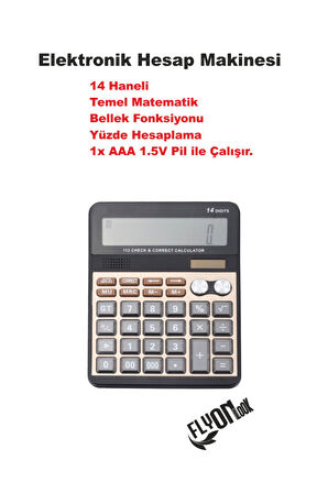 Elektronik Hesap Makinesi 14 Haneli  Temel Matematik Bellek Fonksiyonu  Yüzde Hesaplama Güneş Enerji