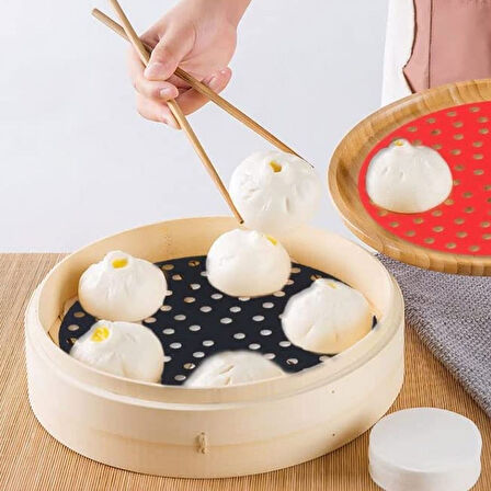 CELİK AVM® Siyah Isıya Dayanıklı Yıkanılabilir Silikon Fırın Ve Airfryer Yuvarlak Model Pişirme Matı 23 Cm