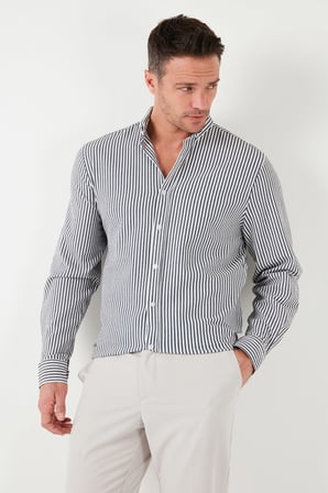 Buratti Pamuklu Çizgili Düğmeli Yaka Uzun Kollu Regular Fit Gömlek Erkek GÖMLEK CF23S112237
