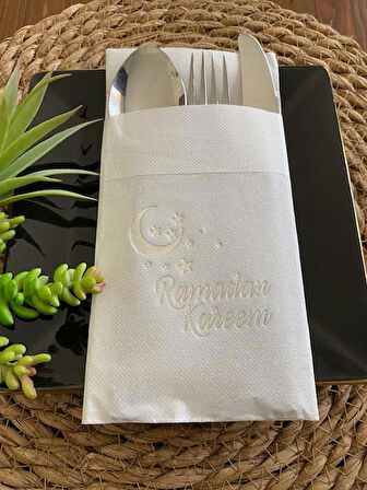 Gümüş Beyaz Cepli Ramadan Karem Peçete 12 Adet 40x40