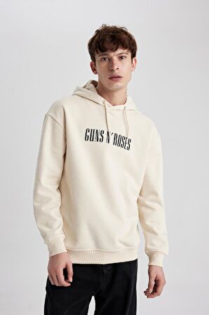 DeFacto Guns N' Roses Boxy Fit Kapüşonlu Sırt Baskılı Sweatshirt B1639AX23WNBG700