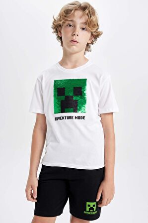 DeFacto Erkek Çocuk 2'li Takım Minecraft Bisiklet Yaka Kısa Kollu Tişört Şort C4986A824HSWT34