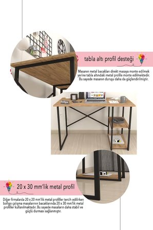 2 Raflı Çalışma Masası Bilgisayar Masası Ofis Ders Masası + 5 Raflı Kitaplık Metal Kitaplık Çam