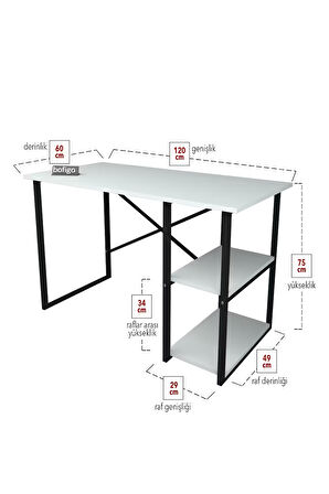2 Raflı Çalışma Masası Bilgisayar Masası Ofis Ders Masası + 5 Raflı Kitaplık Metal Kitaplık Beyaz