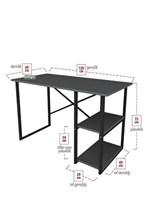 2 Raflı Çalışma Masası Bilgisayar Masası Ofis Ders Masası + 5 Raflı Kitaplık Metal Kitaplık Antrasit