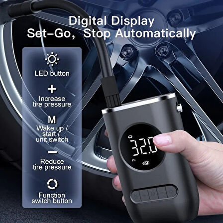 Dijital Kablosuz 4Modlu Usb 2*2000Mah Göstergeli Oto Lastik Hava Pompası Kompresörü