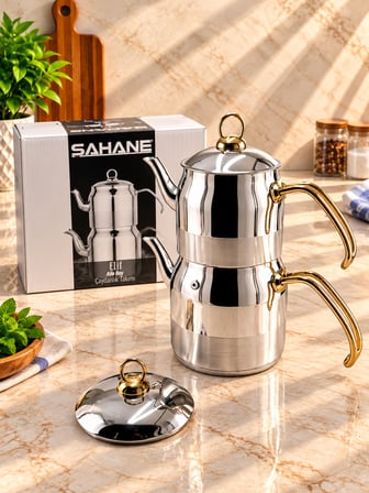 Şahane Gold Elif Aile Boy Çelik Çaydanlık Takımı 1,6+0,8 LT