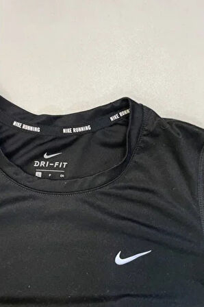 Nike Miller Dri Fit Running SS Tee Koşu Spor Antrenman Tişörtü Siyah