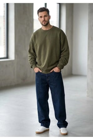 relaxed fit pamuk kumaş Erkek Standart Sweatshirt -0043 Haki / 2XL