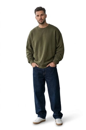 relaxed fit pamuk kumaş Erkek Standart Sweatshirt -0043 Haki / 2XL