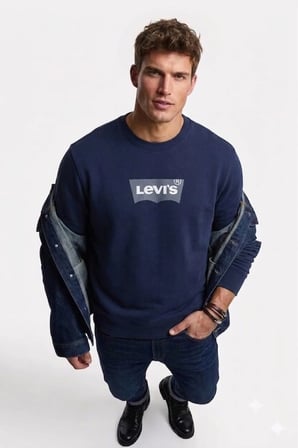 regular fit pamuk kumaş Erkek Standart Grafikli Sweatshirt -0157 lacivertlogo / S