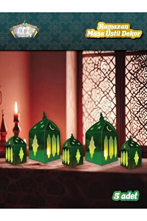 RAMAZAN MASA ÜSTÜ DEKOR RAMAZAN TEMALI YEŞİL 5 Lİ
