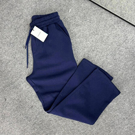  Baggy 3 İplik Şardonlu Bol Kesim Düz Paça Gri Eşofman Altı