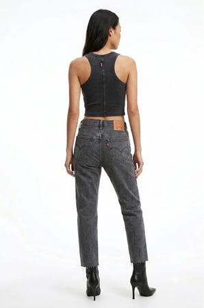 Kadın 501 Minimalist Crop Jean Pantolon - Yüksek Bel-skük paça detaylı --0001 Siyah / 27/28