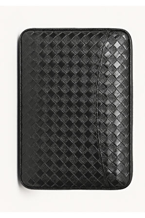 Cohiba Dahili Çakmaklı Siyah Mozaik Desenli Deri Puro Taşıma Çantası - Seyahat Humidoru